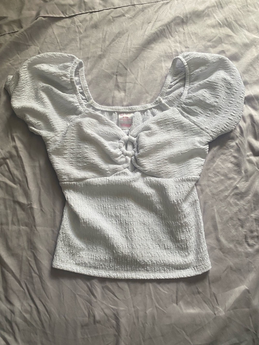 No Boundaries White Puff-Sleeve Knot Crop Top